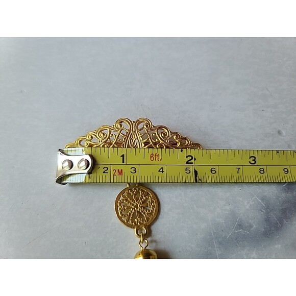 Dangling Tassel Charm Gold Tone Metal Brooch, Vintage Costume Jewelry - Picture 10 of 10
